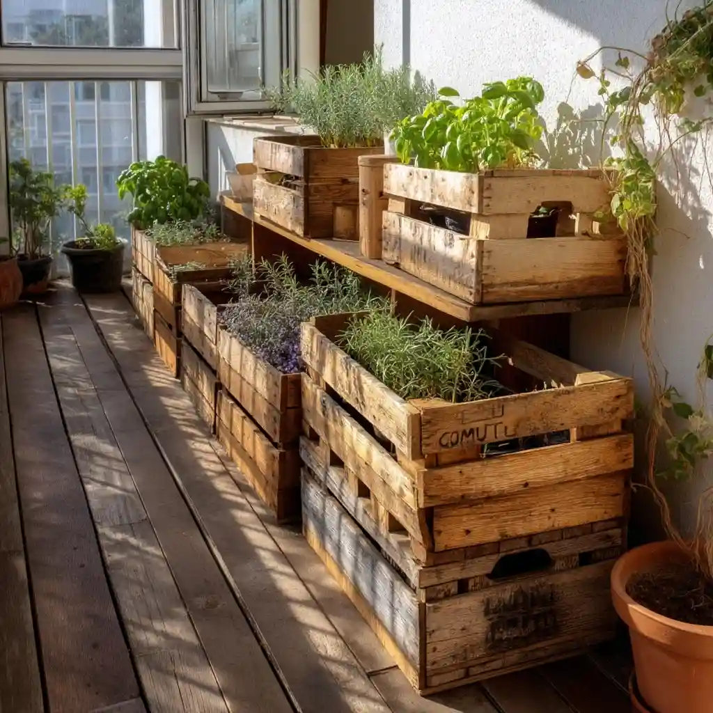 Repurposed Wooden Crate Herb Garden