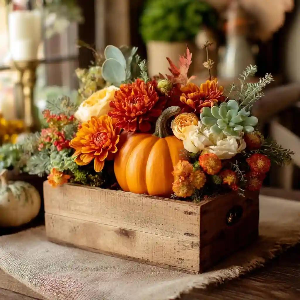 Rustic Wood Box Pumpkin Insert (Oasis)
