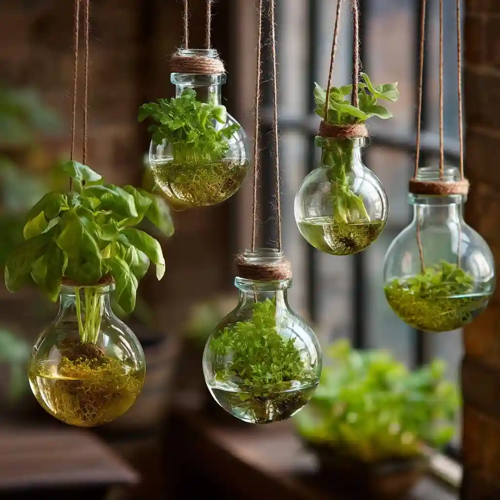 Hanging Glass Bulb Herb Planters