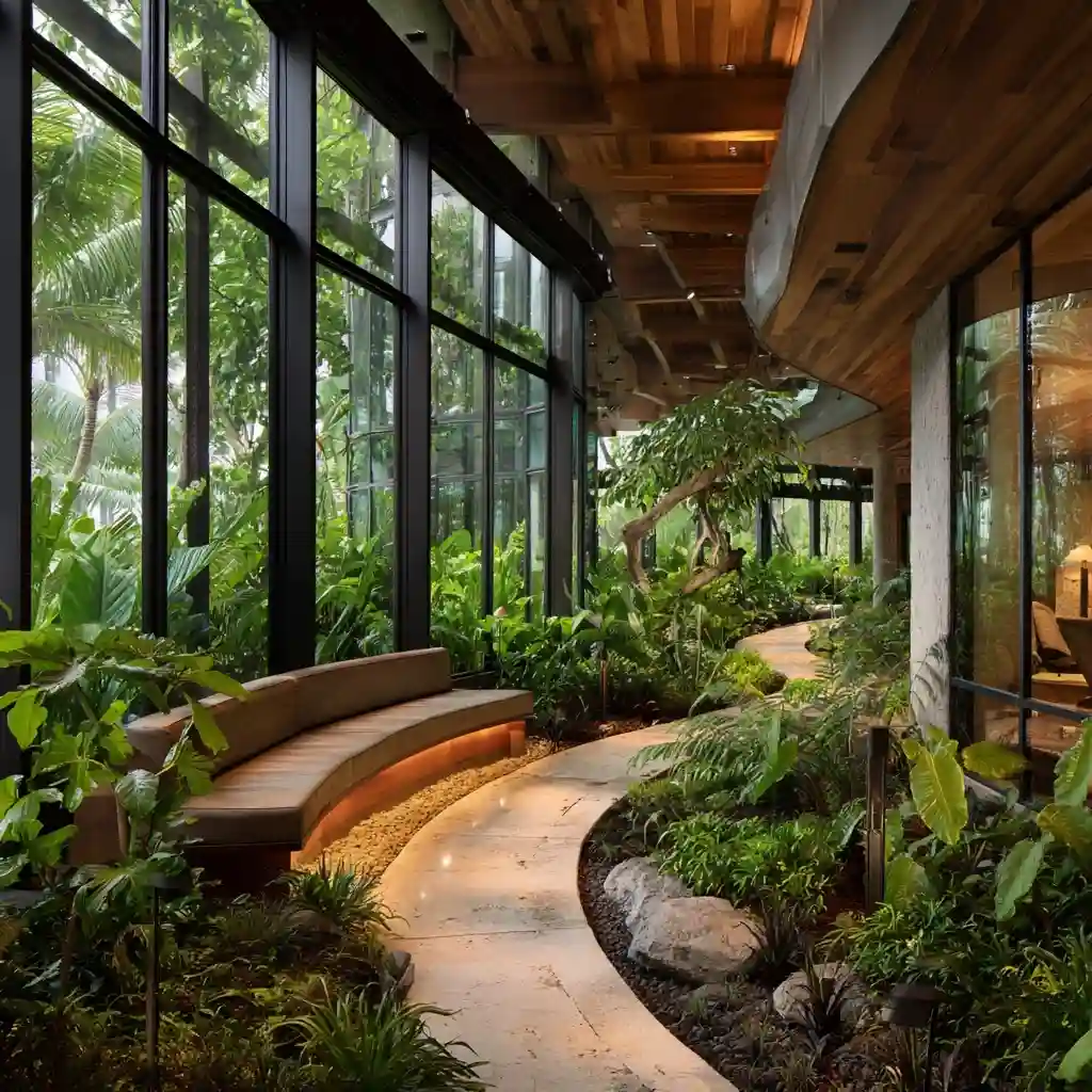 Urban Jungle Courtyard with Mirror Walls to Amplify Greenery and Light