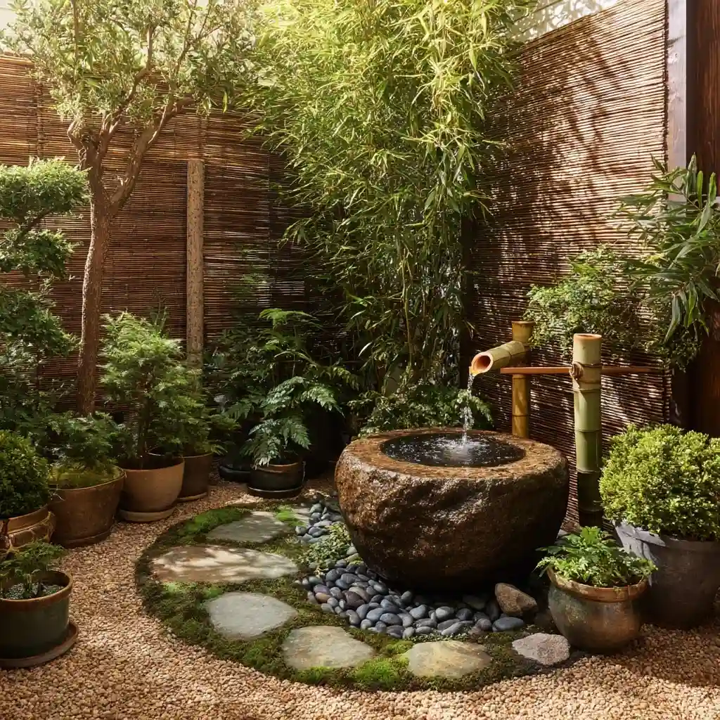 Miniature Zen Oasis with a Bubbling Bamboo Water Feature
