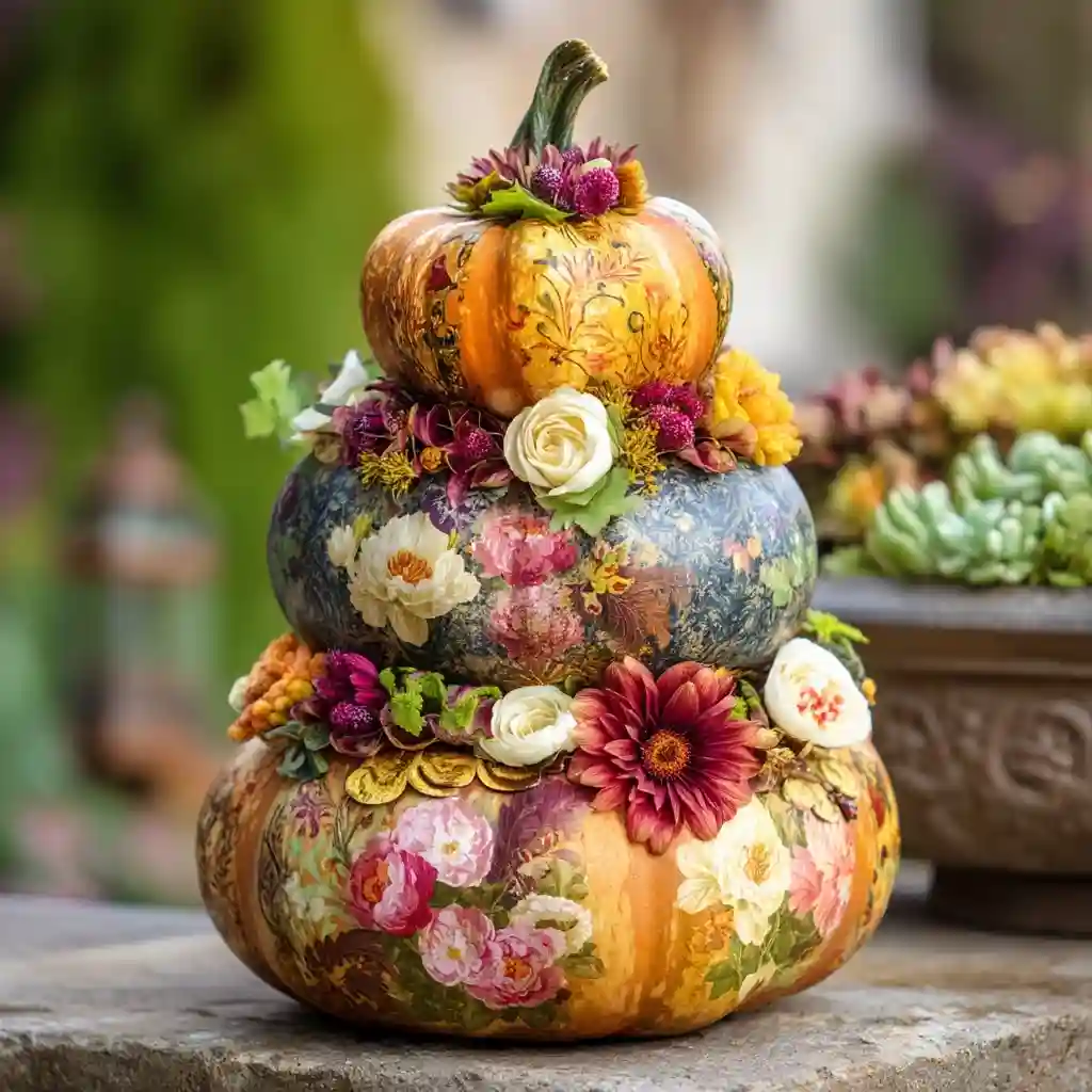 Stacked Pumpkin Topiary with Floral Inserts