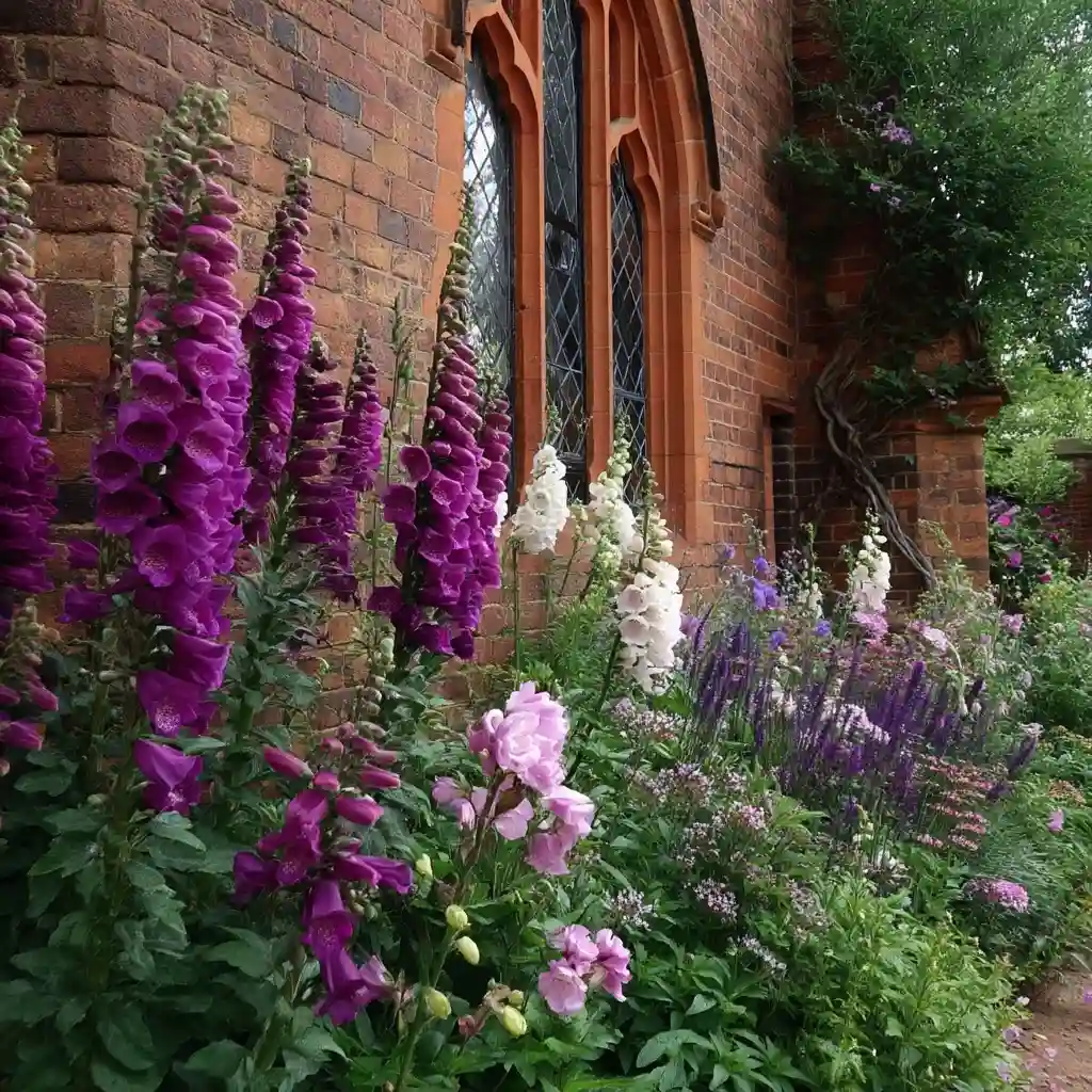 Purple and Pink Flowers Blooming in Front of a Window