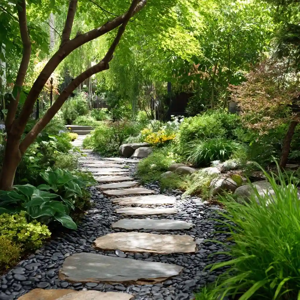 Garden Path with Pebbles and Stepping Stones
