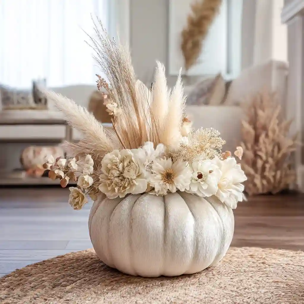 Neutral “Velvet + Faux Florals” Pumpkin