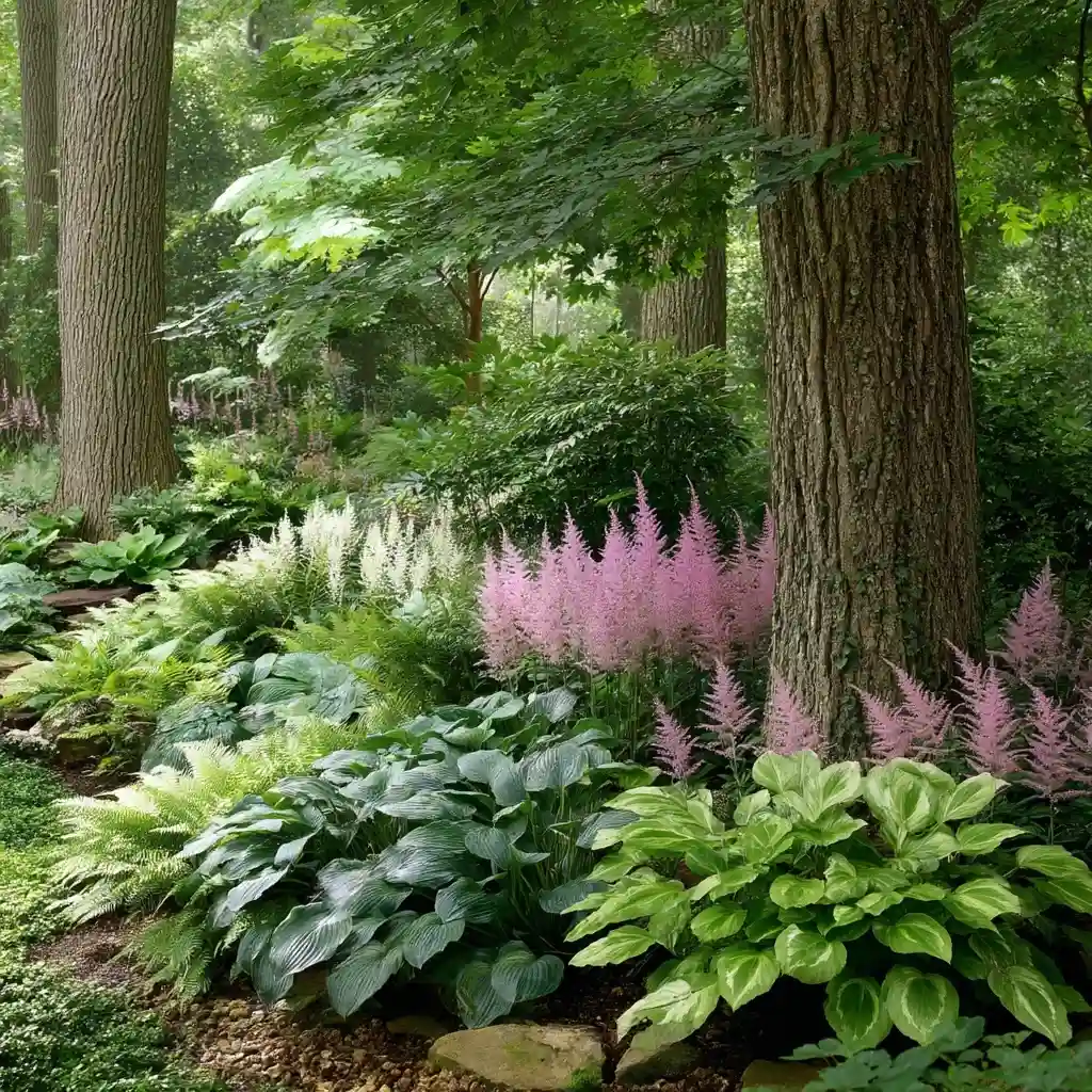 Shady Woodland Edge (Hostas, Astilbe, Ferns)