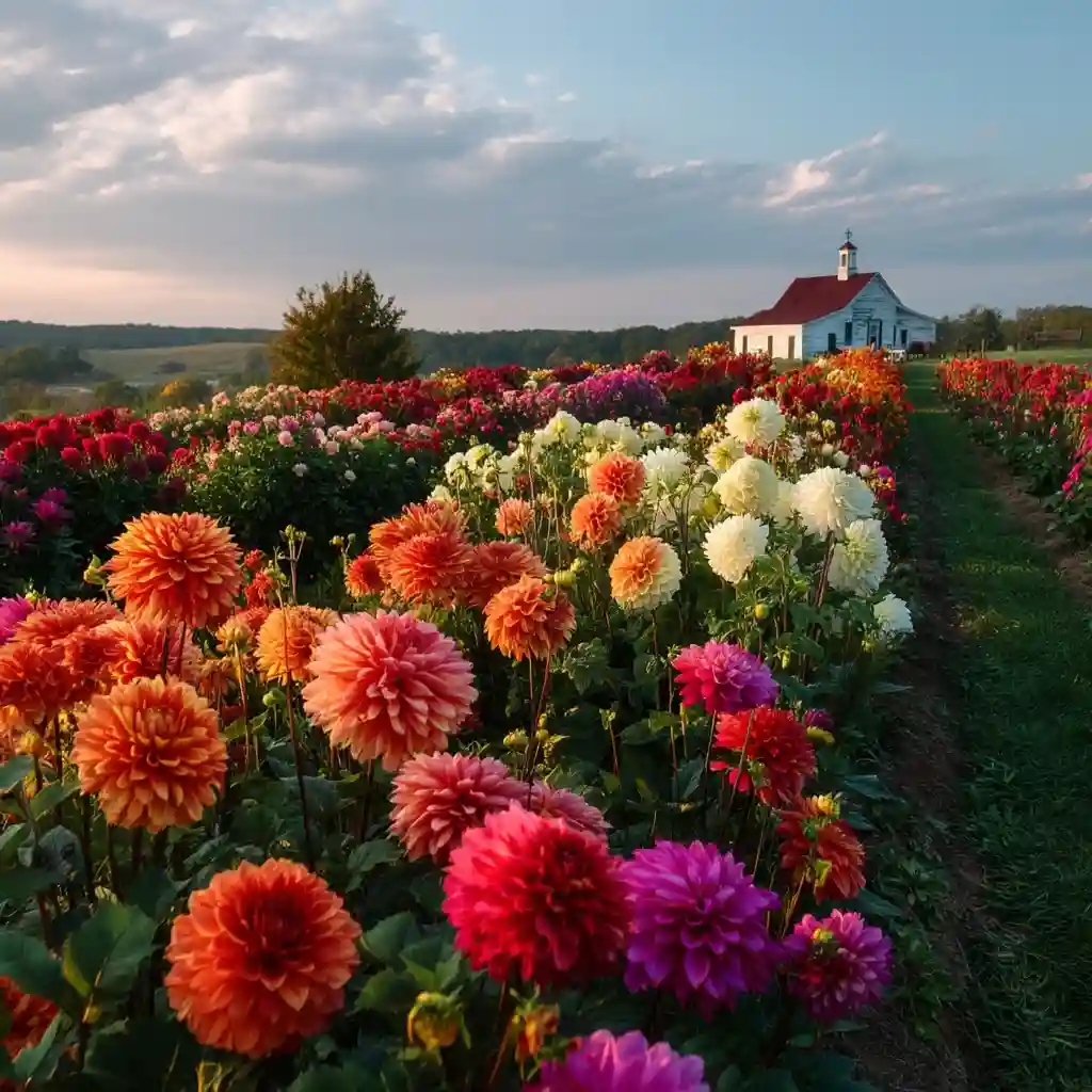 A Field of Dahlias in Full Bloom