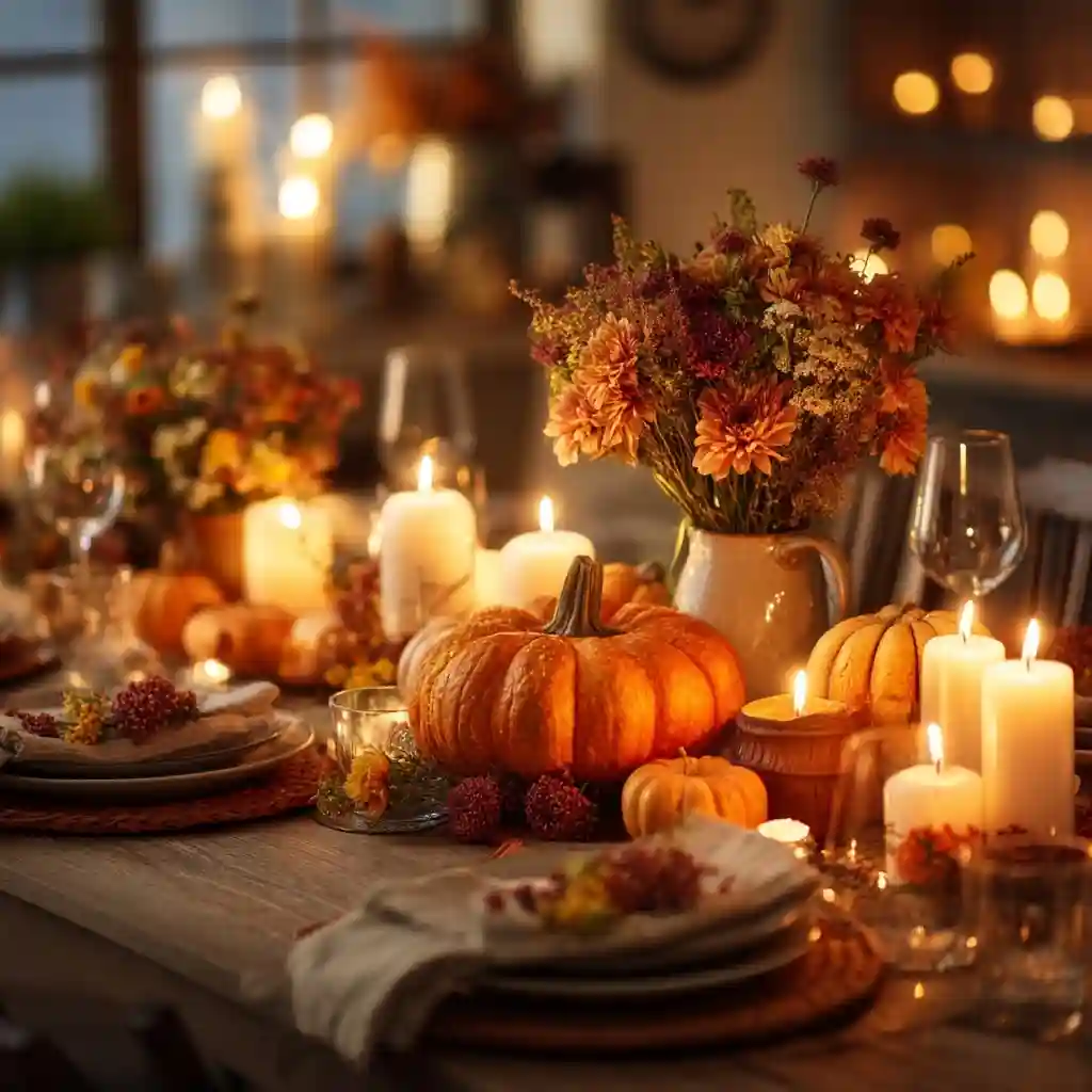 Candle-and-Pumpkin Floral Tablescape