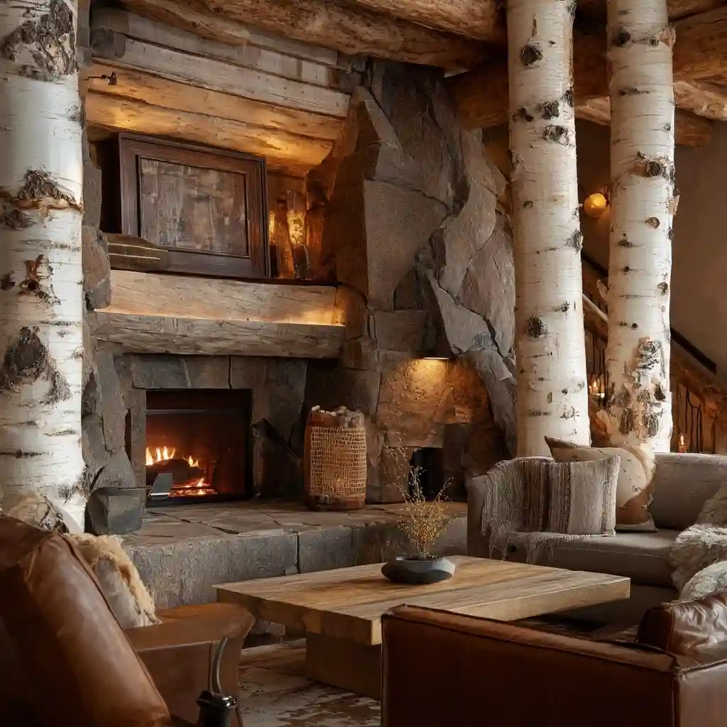 Frame a Fireplace with Birch Trunks