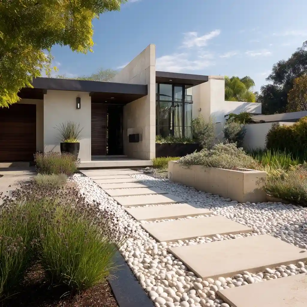 Modern Walkway with Pebbles