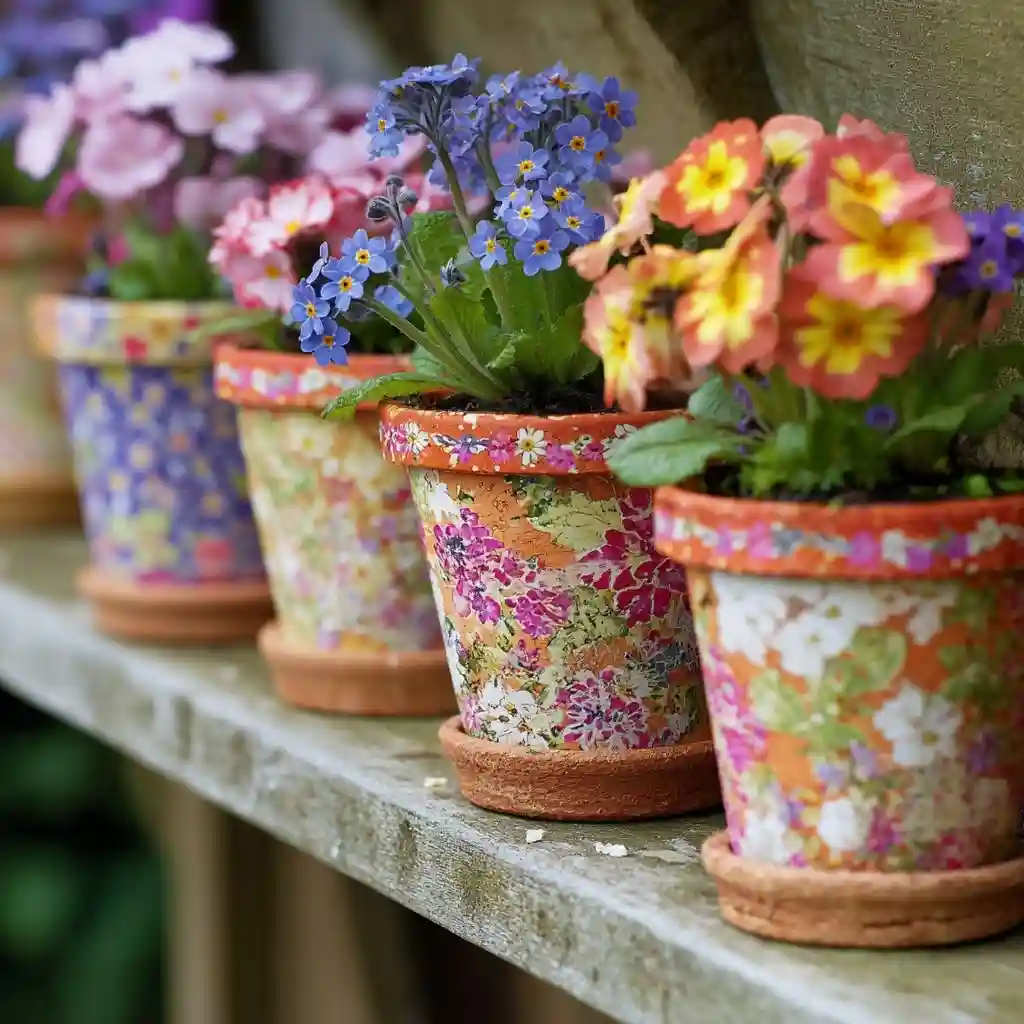 18. Decoupage Flower Pots with Pretty Napkins