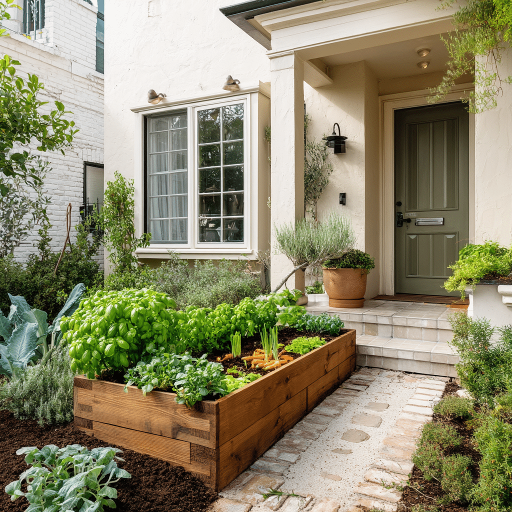 Add a Small Herb or Vegetable Bed Near the Entrance
