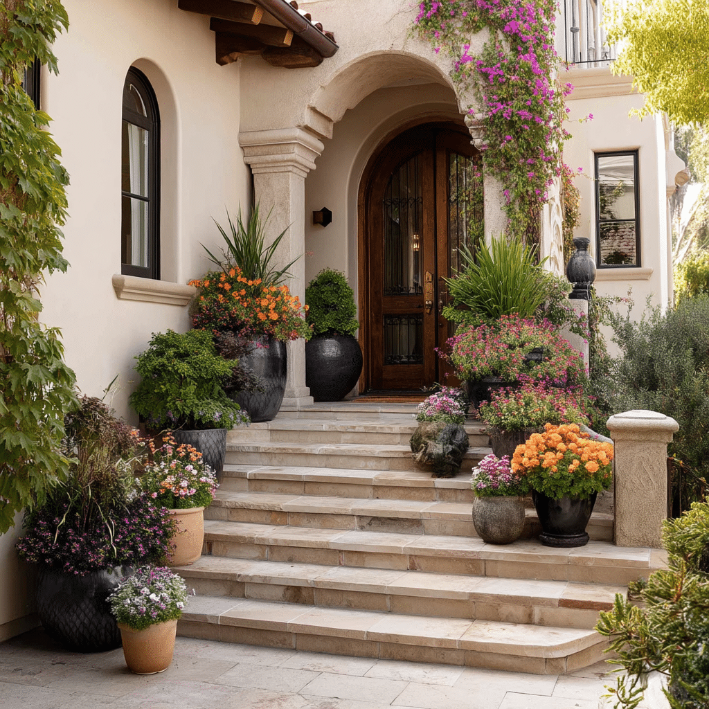 Style Steps and Porch with Potted Plants