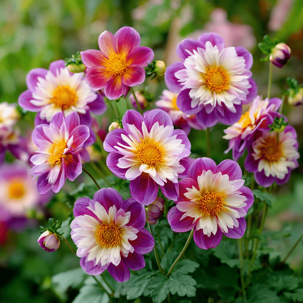 Anemone and Collarette Dahlias
