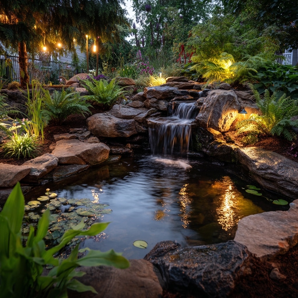  Waterfall into Natural Stone Pond