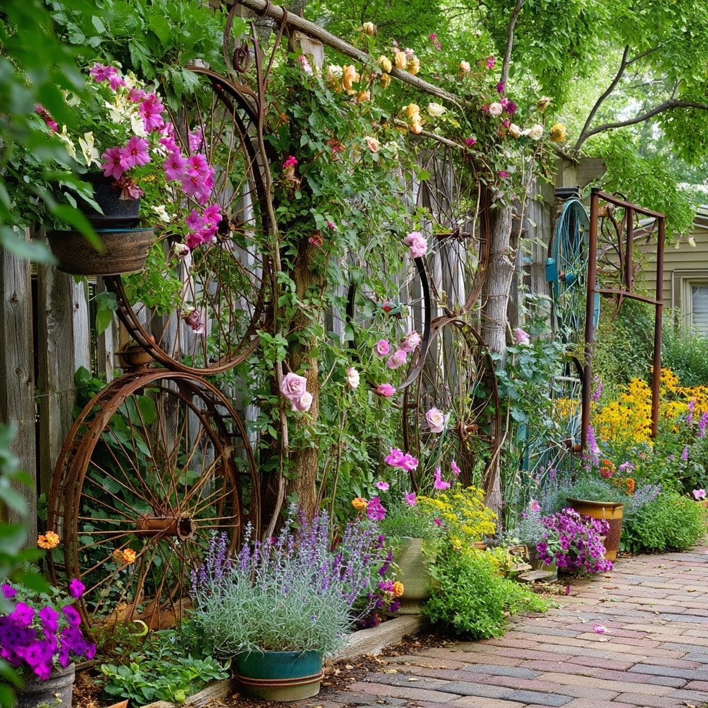 Bicycle Wheel Trellis for Climbing Plants