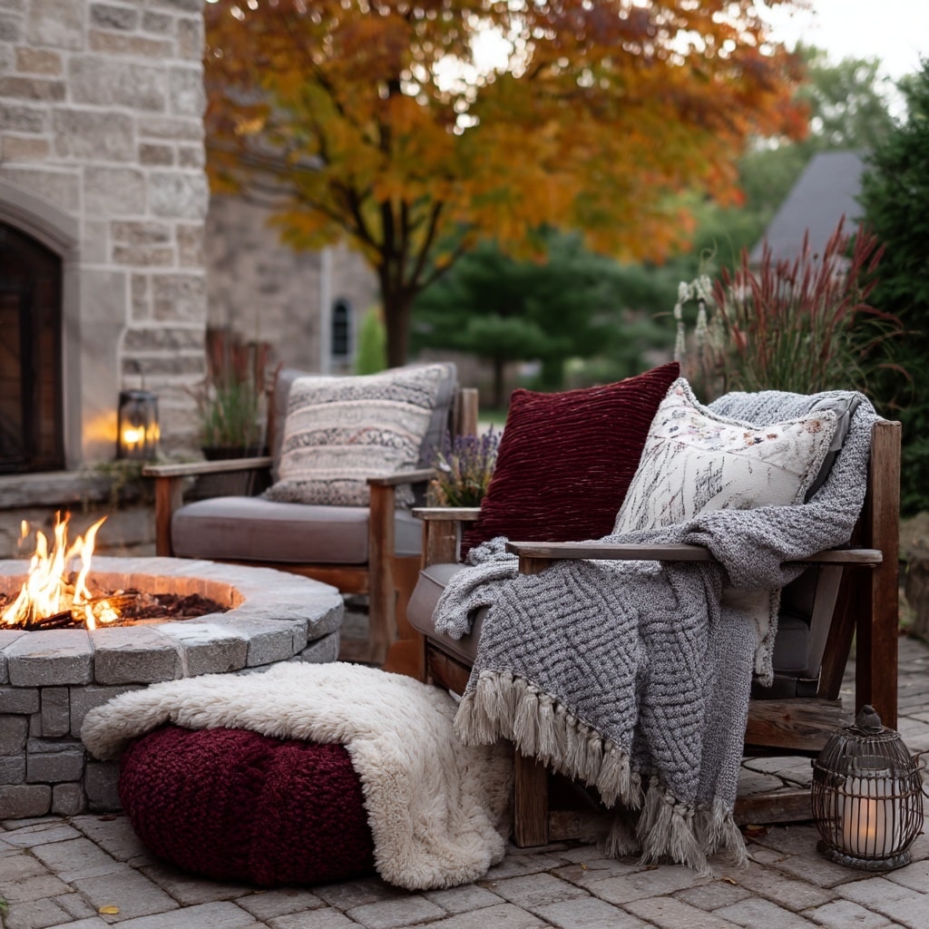 8 Cozy Fire Pit Ideas for Your Backyard This Fall 3 Add Warm Blankets