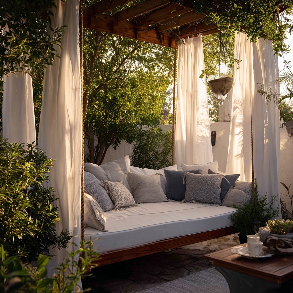 Suspended Daybed Swing with Curtains