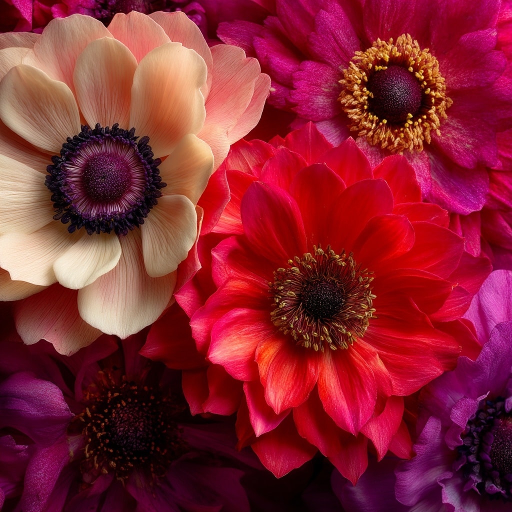Anemone and Collarette Dahlias