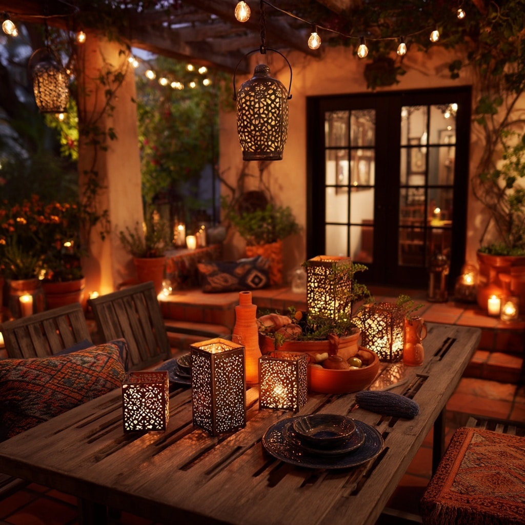 Mexican Patio Ideas for a Warm & Vibrant Outdoor Space 8 Layer Lighting for Evening Ambience