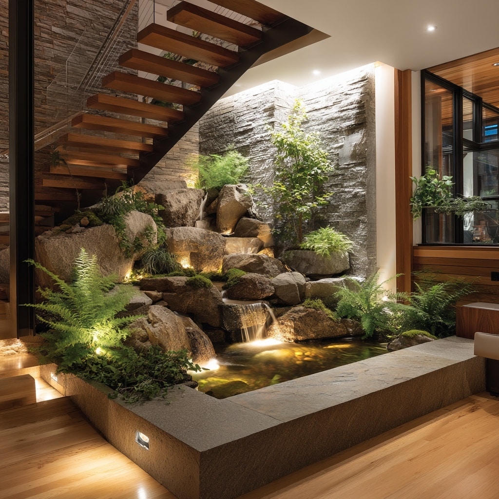 Under-Staircase Indoor Pond