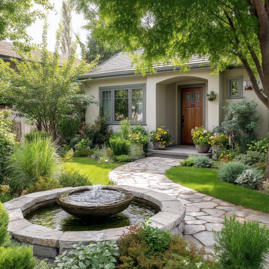 Small Front Yard Landscaping Ideas for More Curb Appeal 11 Add a Water Feature for Sound and Movement