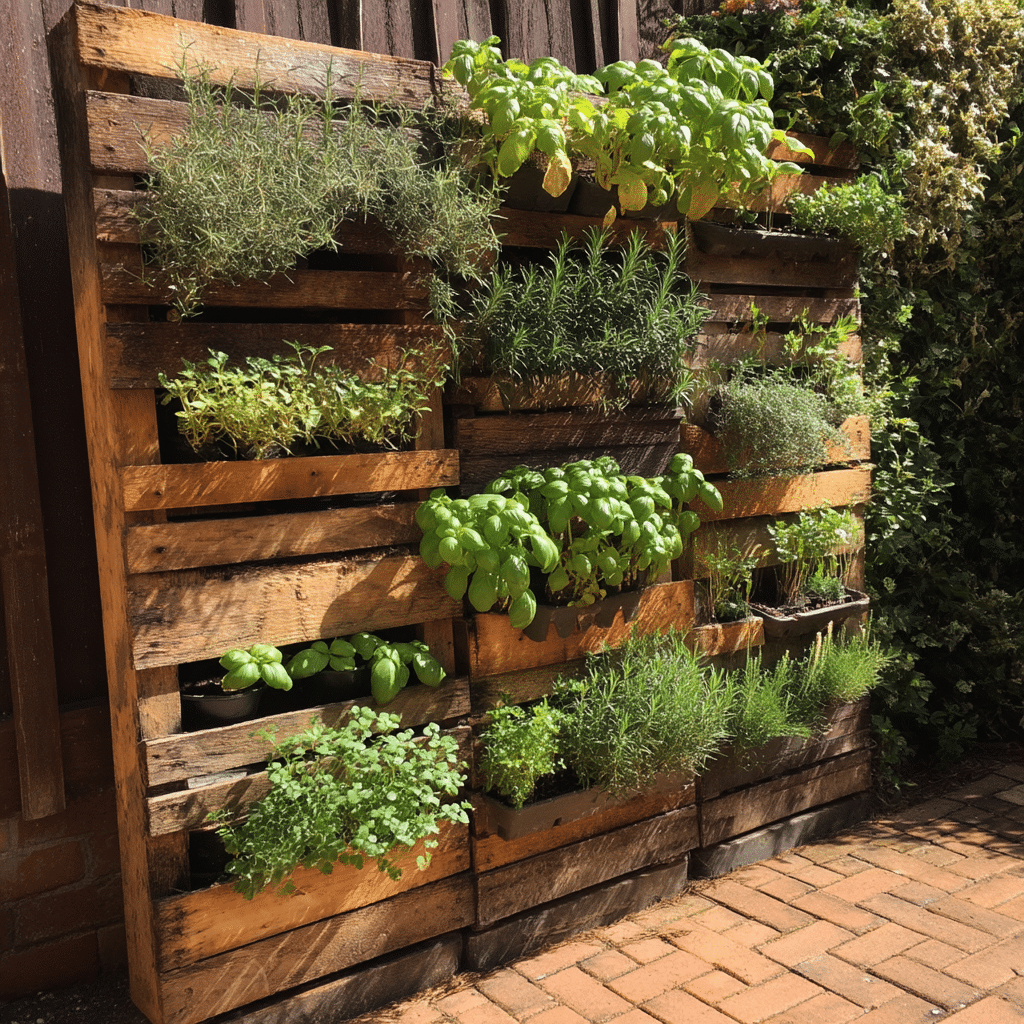Pallet Wood Vertical Herb Wall