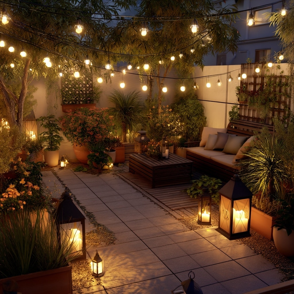 8 Best Small Garden Ideas to Maximize Space 12 .Light It Up with Outdoor Lighting