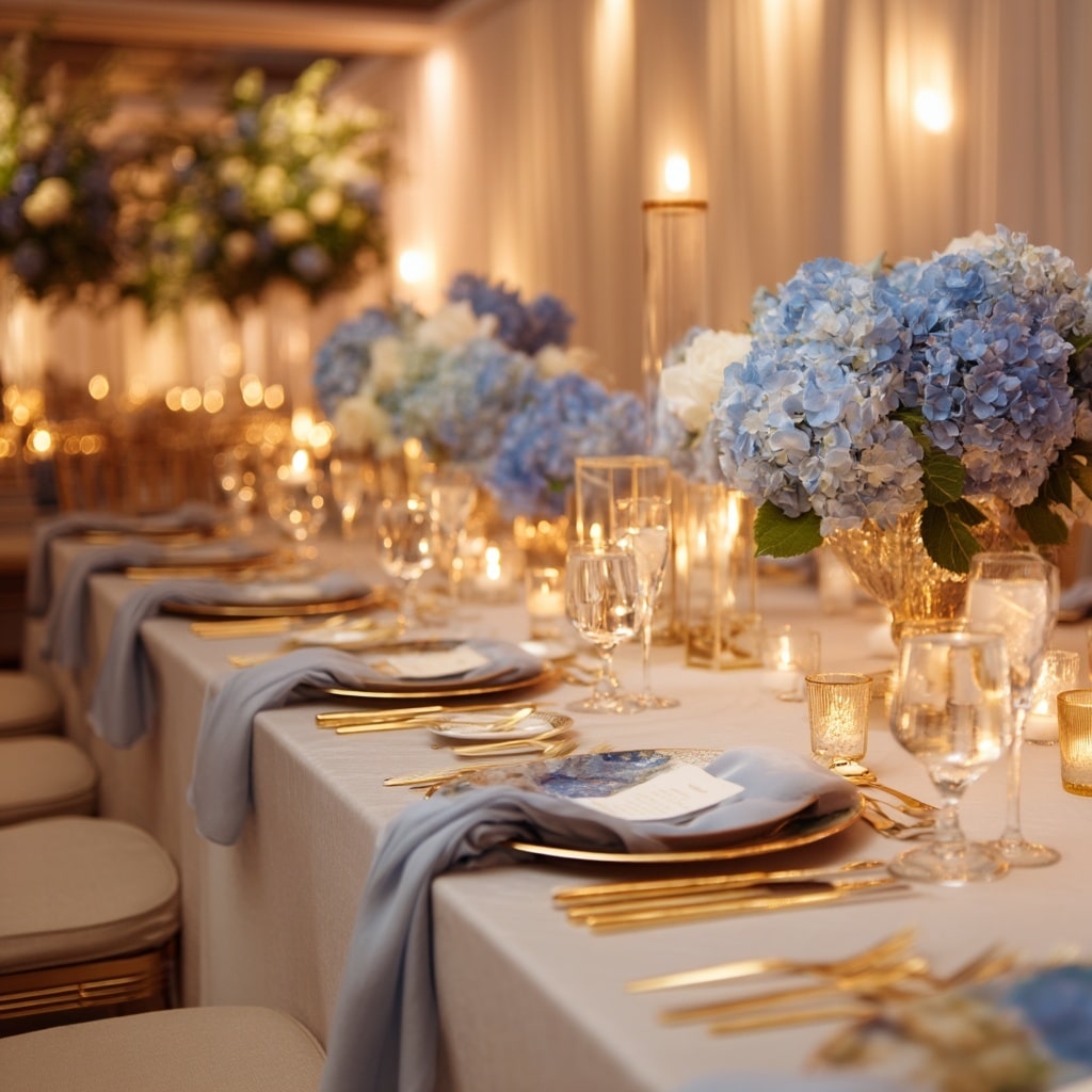 Reception Ideas Using Blue Flowers