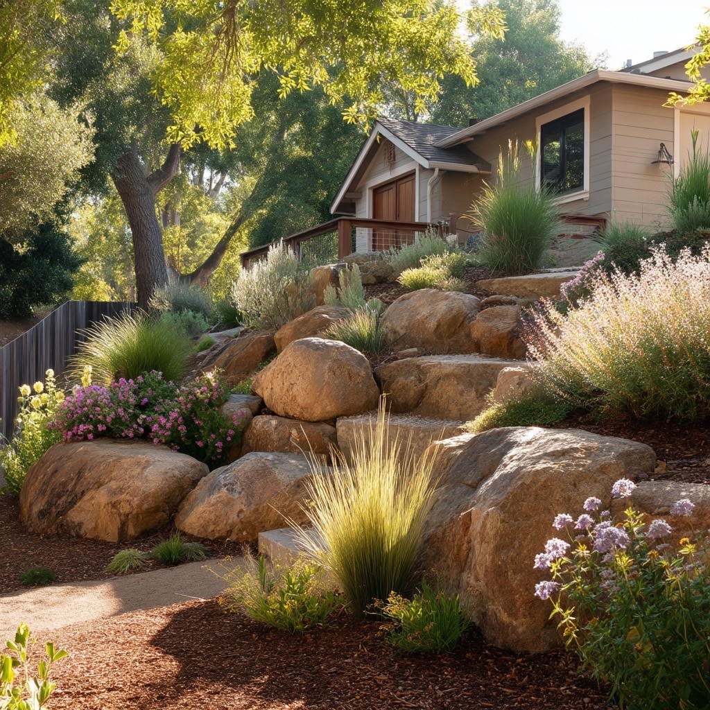 . Mulch & Stone Boulder Wall