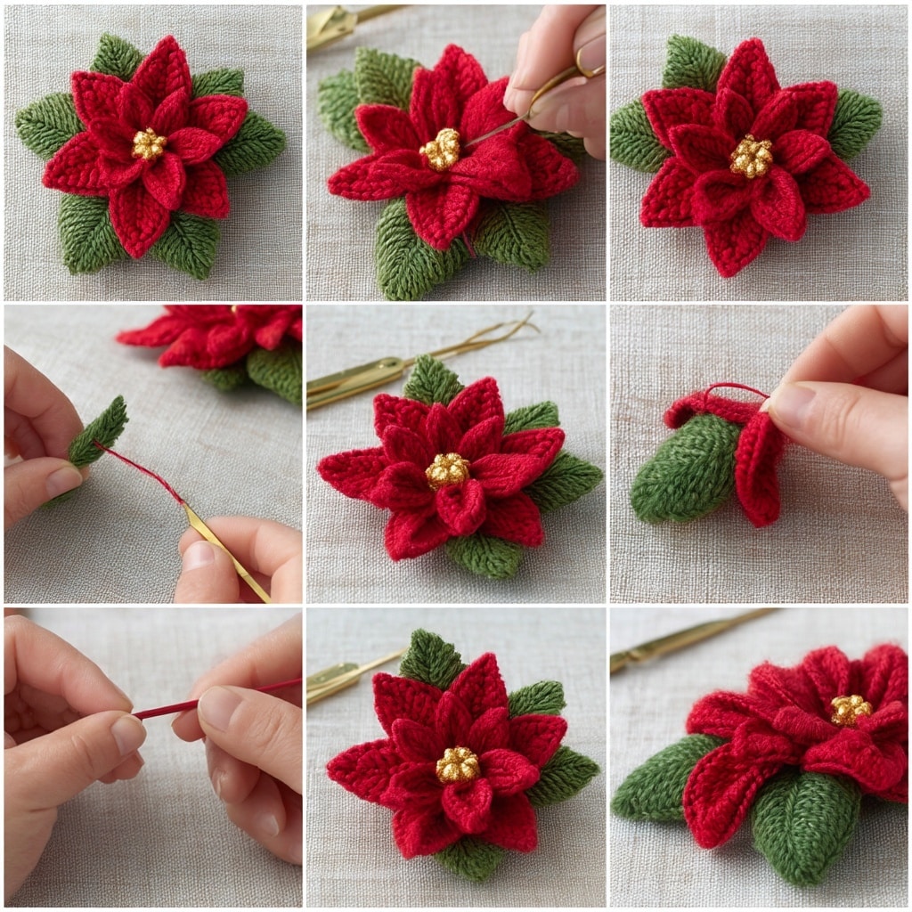 Crochet Bendable Poinsettia Flower Pattern 7 Assembly Instructions