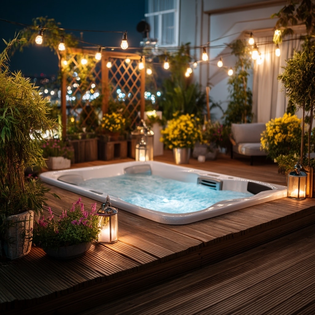 15 Backyard Jacuzzi Ideas for Ultimate Relaxation 2 Cozy Wooden Deck Jacuzzi