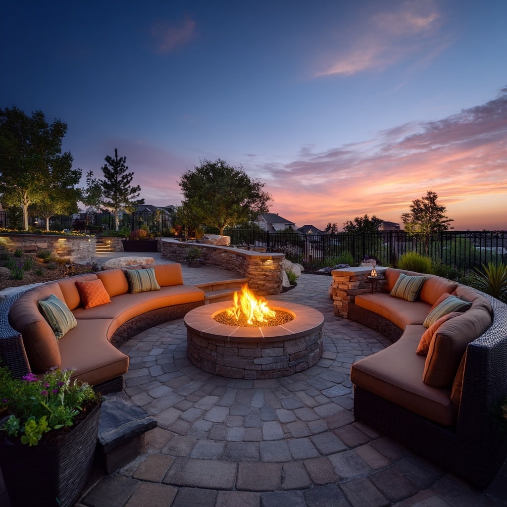 12 Outdoor Ideas for a Cozy Backyard Setup 11 Firepit + Curved Seating Combo
