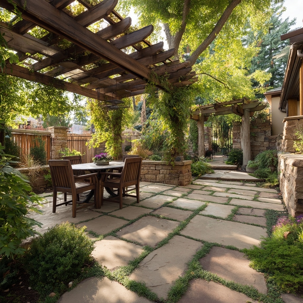 10+ Grassless Backyard Ideas That Are Low Maintenance 11 Paver Patios with Spaced Green or Stone Inlay