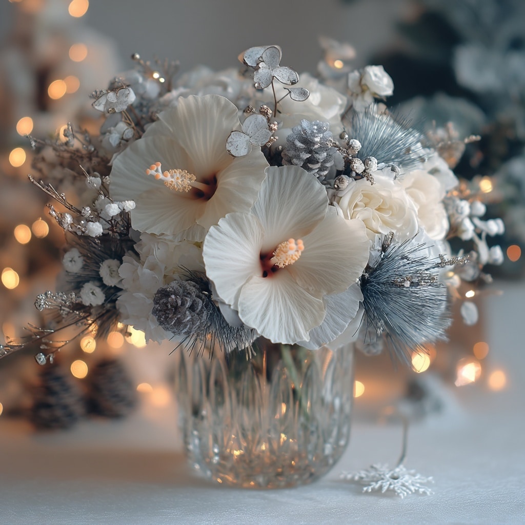 10 Hibiscus Bouquet Ideas to Brighten Any Space 15 . Winter Wonderland Whites