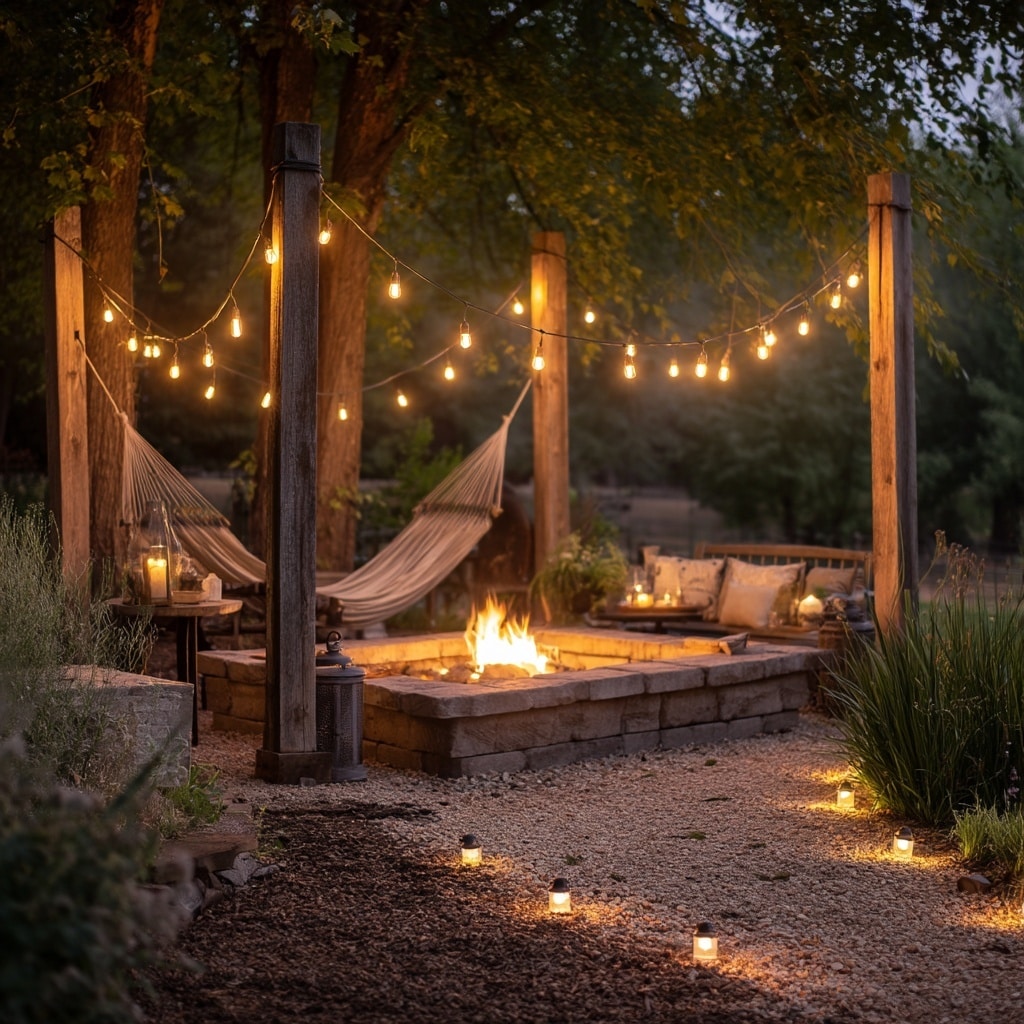 DIY Fire Pit Ideas Backyard | Budget-Friendly Backyard Inspiration 3 Add Lighting to Your DIY Backyard Fire Pit