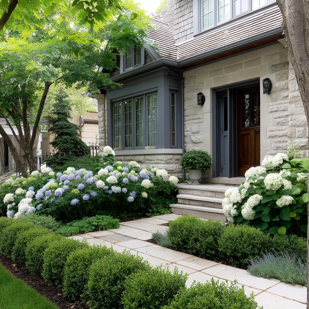  Designing a Front Garden with Boxwoods and Hydrangeas