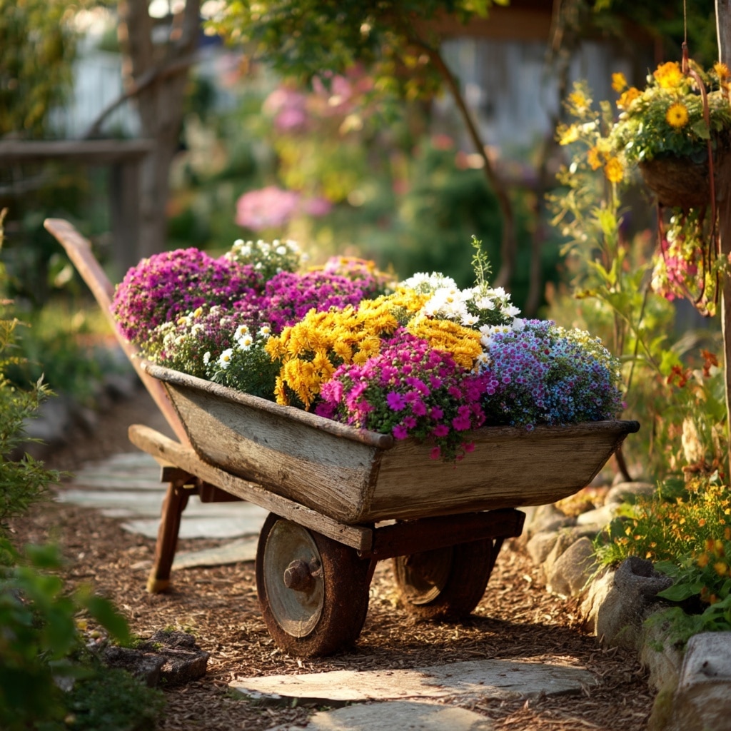 Rustic Wooden Wheelbarrow Planter