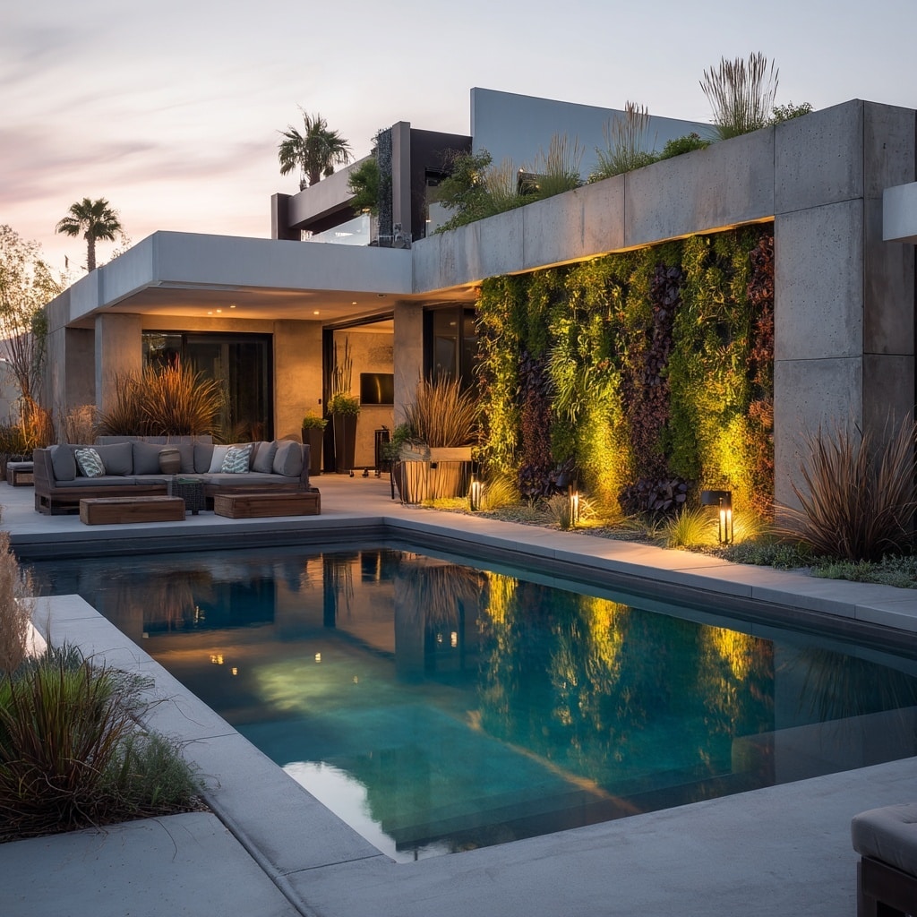 Modern Backyard Pool Landscaping Ideas 5 Add Greenery for a Soft Contrast