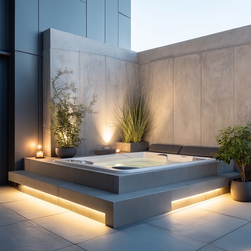 15 Backyard Jacuzzi Ideas for Ultimate Relaxation 5 Modern Minimalist Jacuzzi Corner