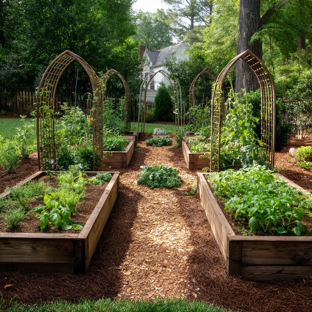 5 Raised Bed Garden Layouts for Every Space 8 . Four-Bed Square Grid