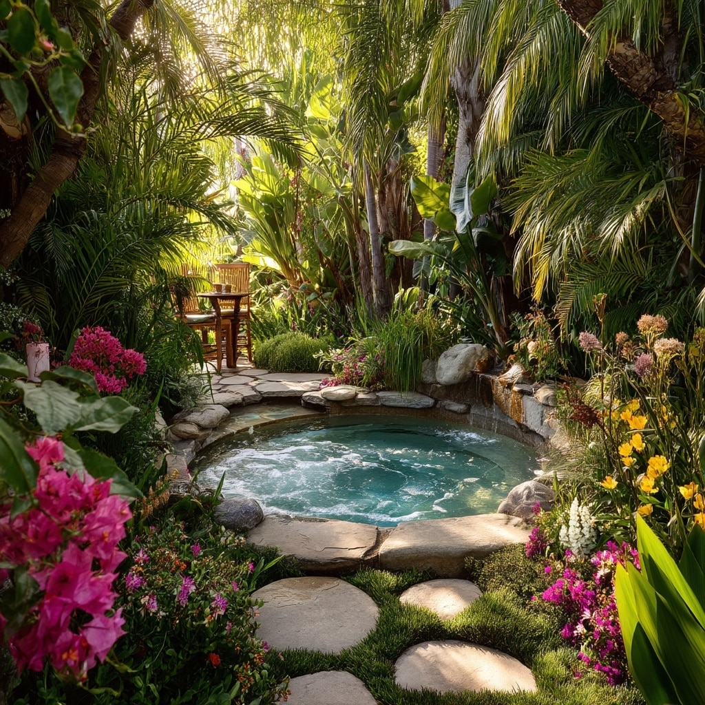 15 Backyard Jacuzzi Ideas for Ultimate Relaxation 6 Garden-Integrated Jacuzzi Oasis
