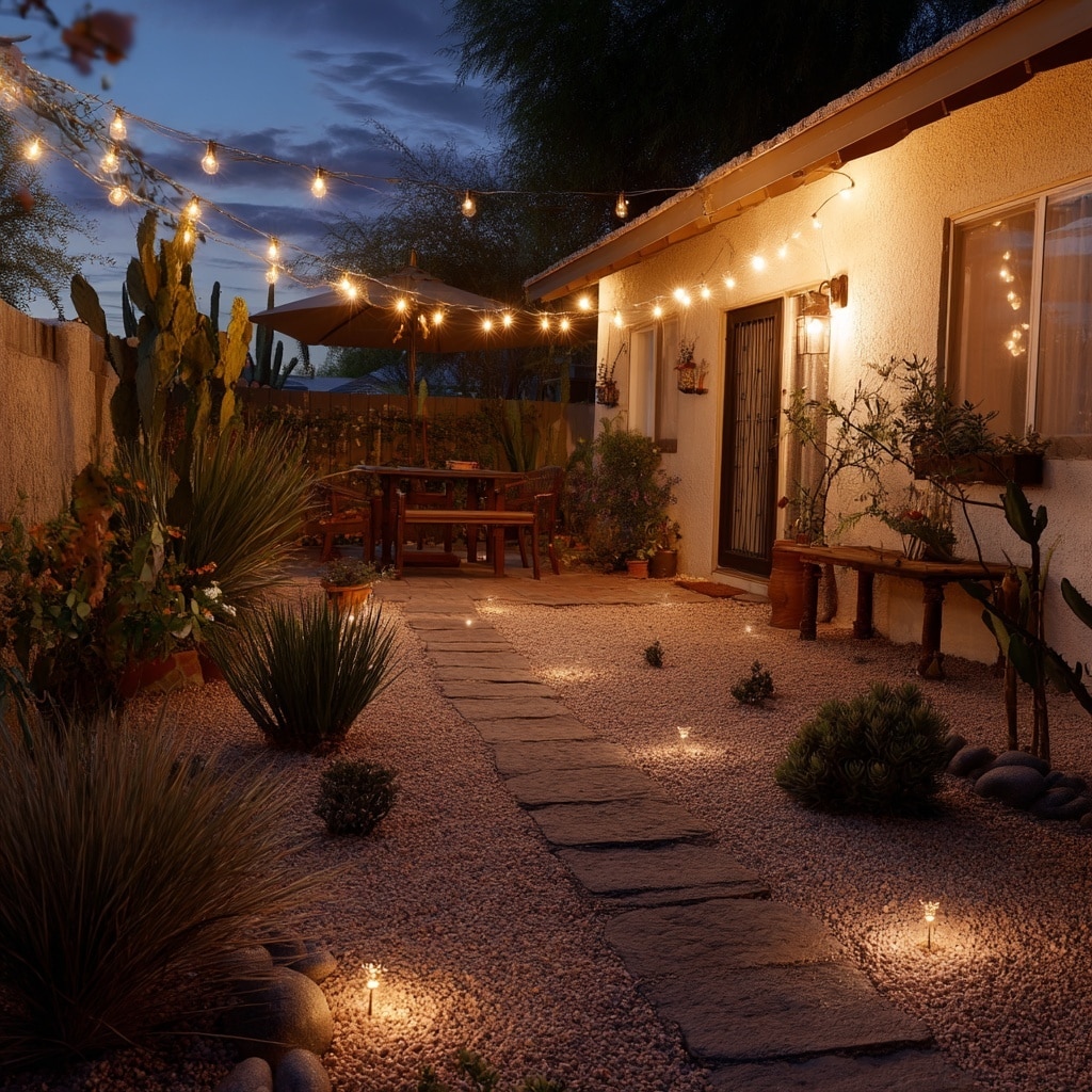 10 Budget-Friendly Arizona Backyard Ideas That Work 6 Install Solar Lighting for Warm, Desert Nights