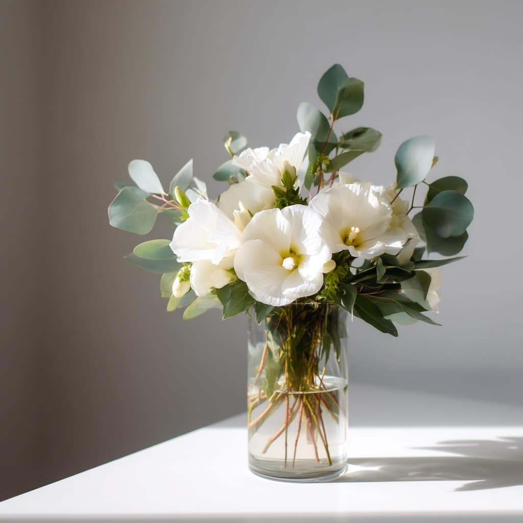 10 Hibiscus Bouquet Ideas to Brighten Any Space 8 Minimalist White Delight