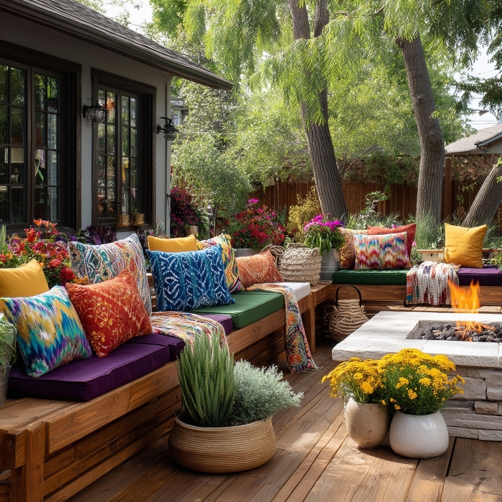 DIY Fire Pit Ideas Backyard | Budget-Friendly Backyard Inspiration 6 . Pillows and Color