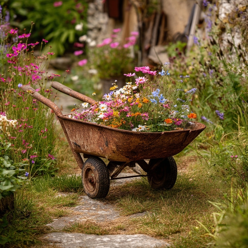  Rustic Appeal with a Rusty Wheelbarrow Planter