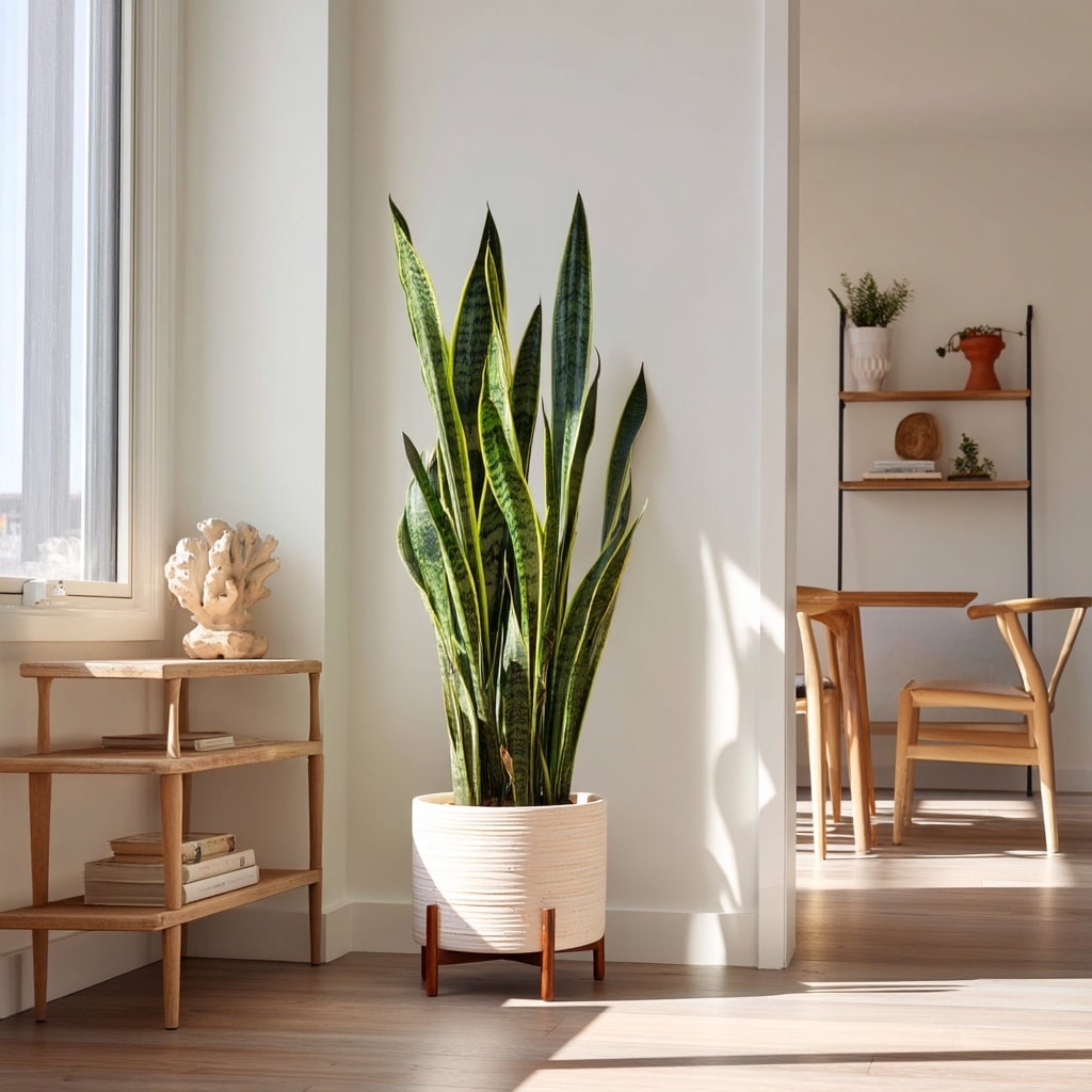 9 Aesthetic Plants to Style Your Space Beautifully 8 Snake Plant (Sansevieria)