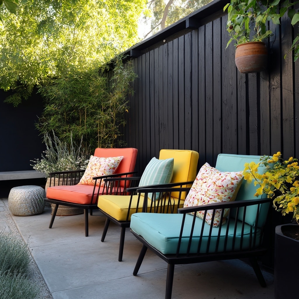 12 Outdoor Ideas for a Cozy Backyard Setup 6 Use Bright & Bold Color Accents