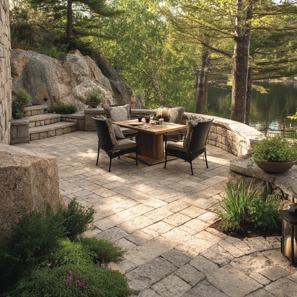 Landscaping Ideas for an Uneven Backyard 7 . Tumbled Paver Patio