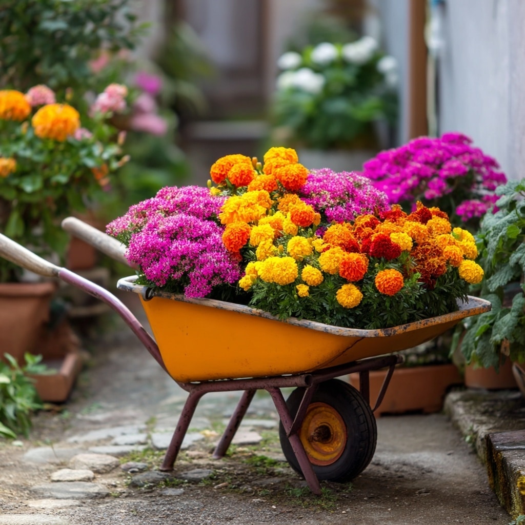 Space-Saving Wheelbarrow Planter for Small Yards